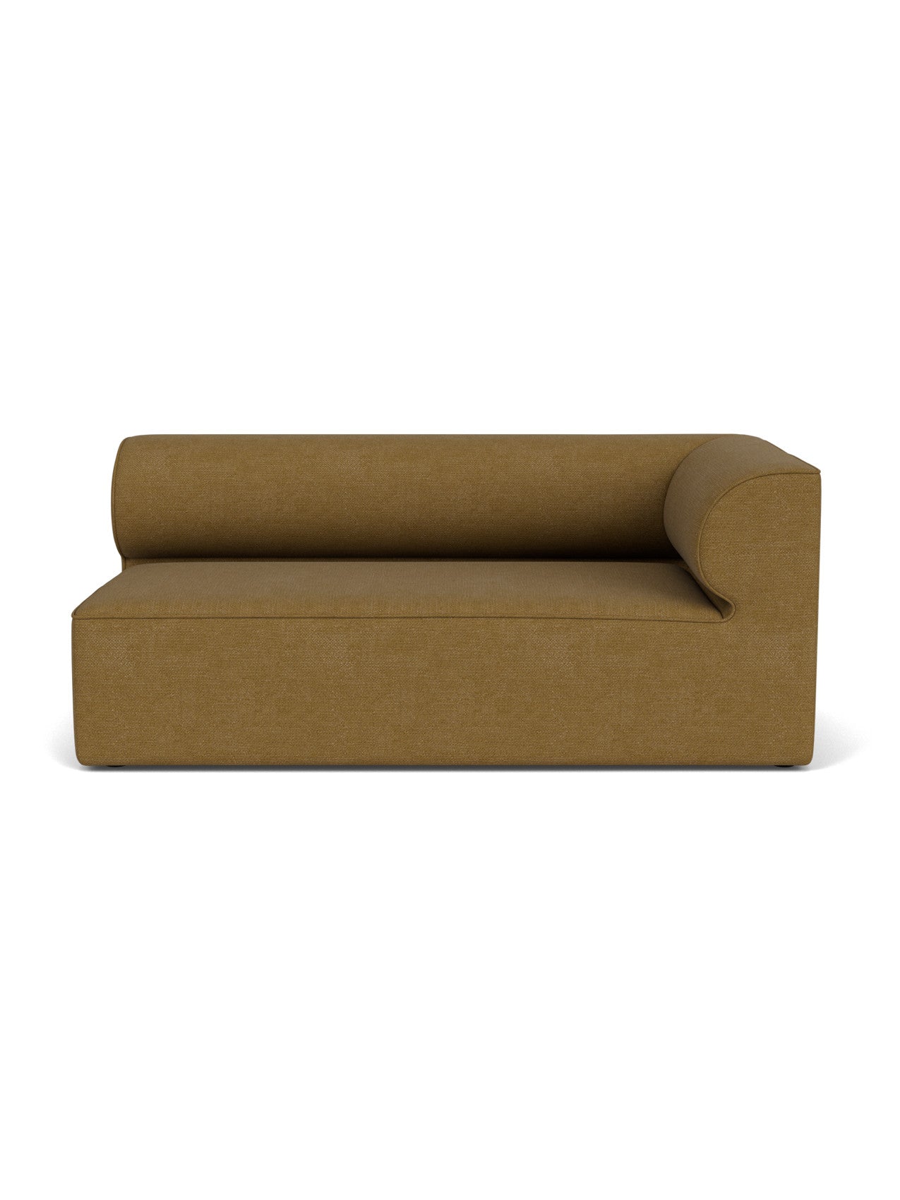 Front view of the Eave Modular Sofa, 96, Corner 192 right-corner module upholstered in textured golden-brown bouclé fabric.