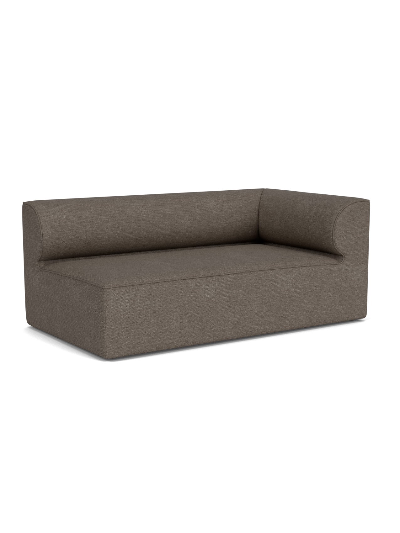 Eave Modular Sofa, 96, Corner 192, right module. Low-backed sofa in brown bouclé with deep seats and rounded corner details.
