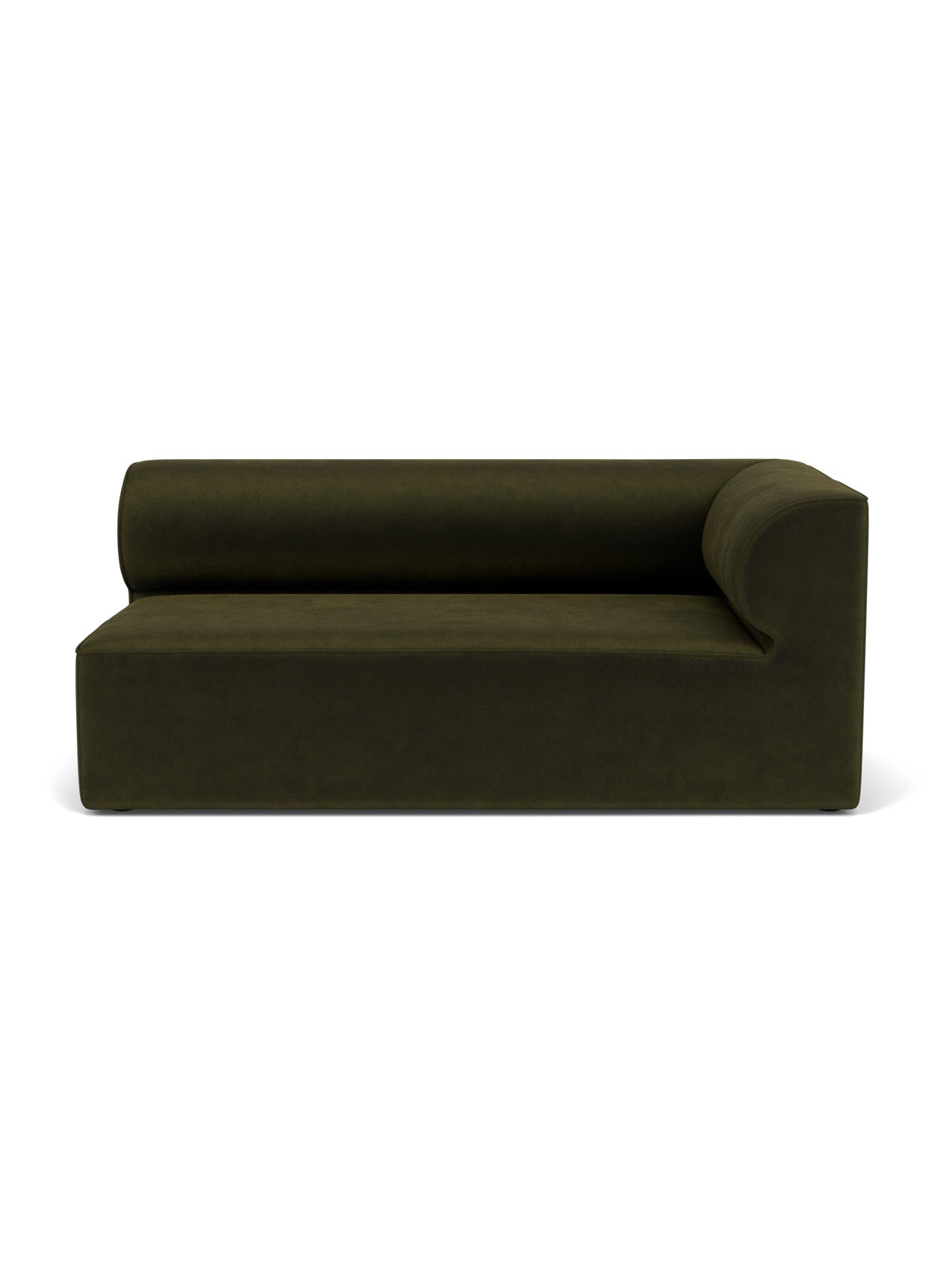 Front view of the Eave Modular Sofa, 96, Corner 192, right corner module, upholstered in dark green Champion 35 fabric.