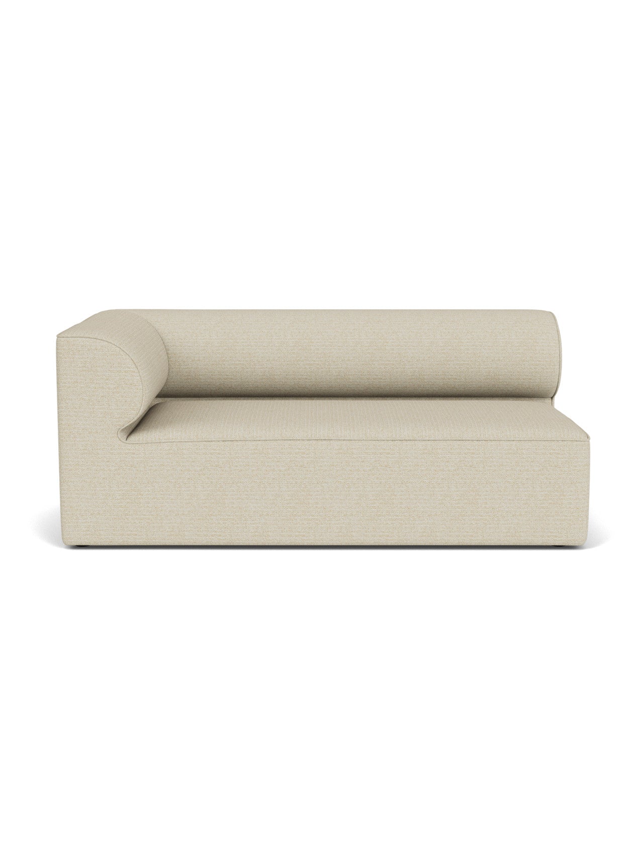 Front view of the Eave Modular Sofa, 96, Corner 192, upholstered in a light beige fabric with a curved corner backrest.