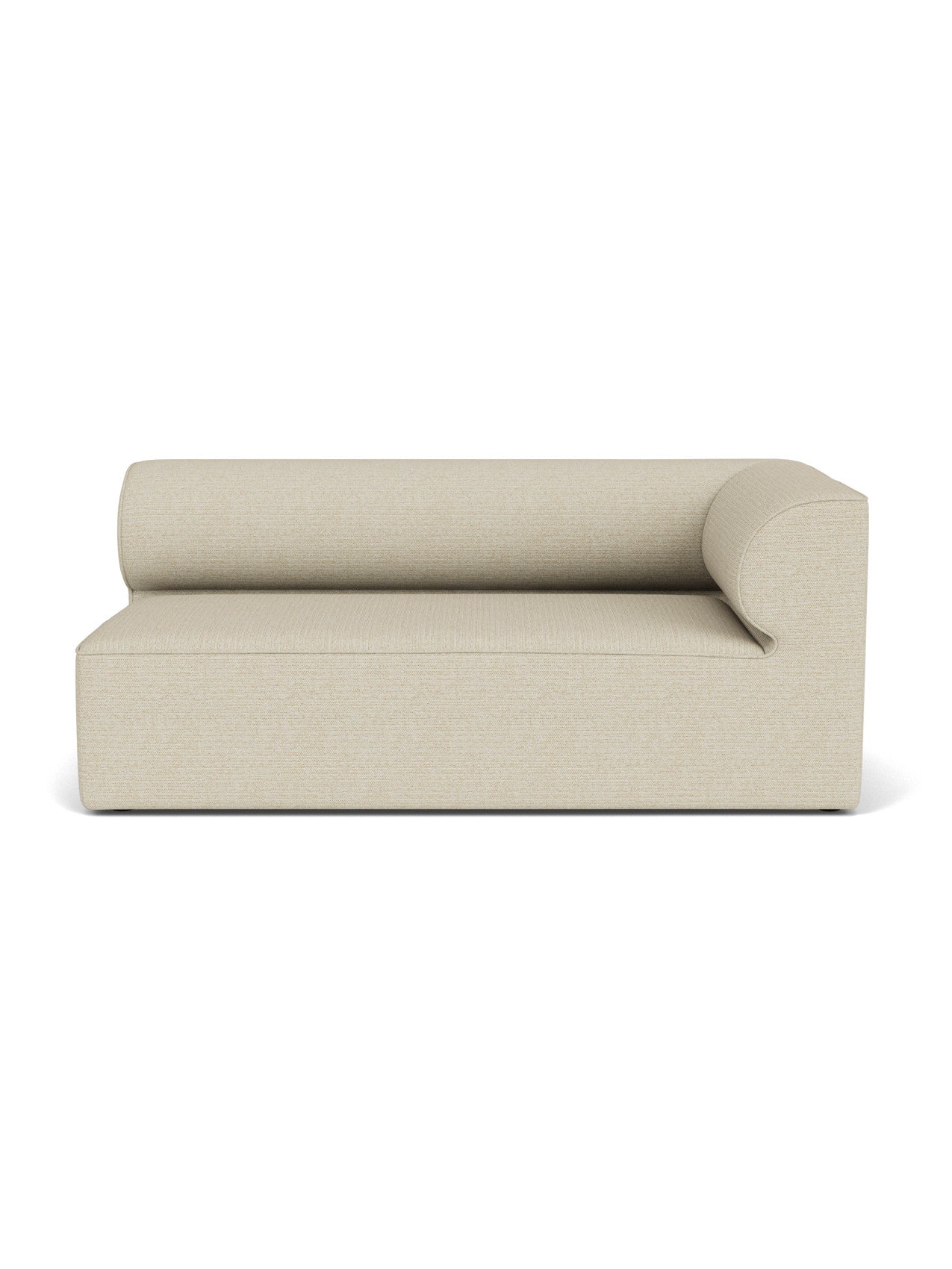 A front-on view of the Eave Modular Sofa, 96, Corner 192 right module, upholstered in a light, textured beige fabric.