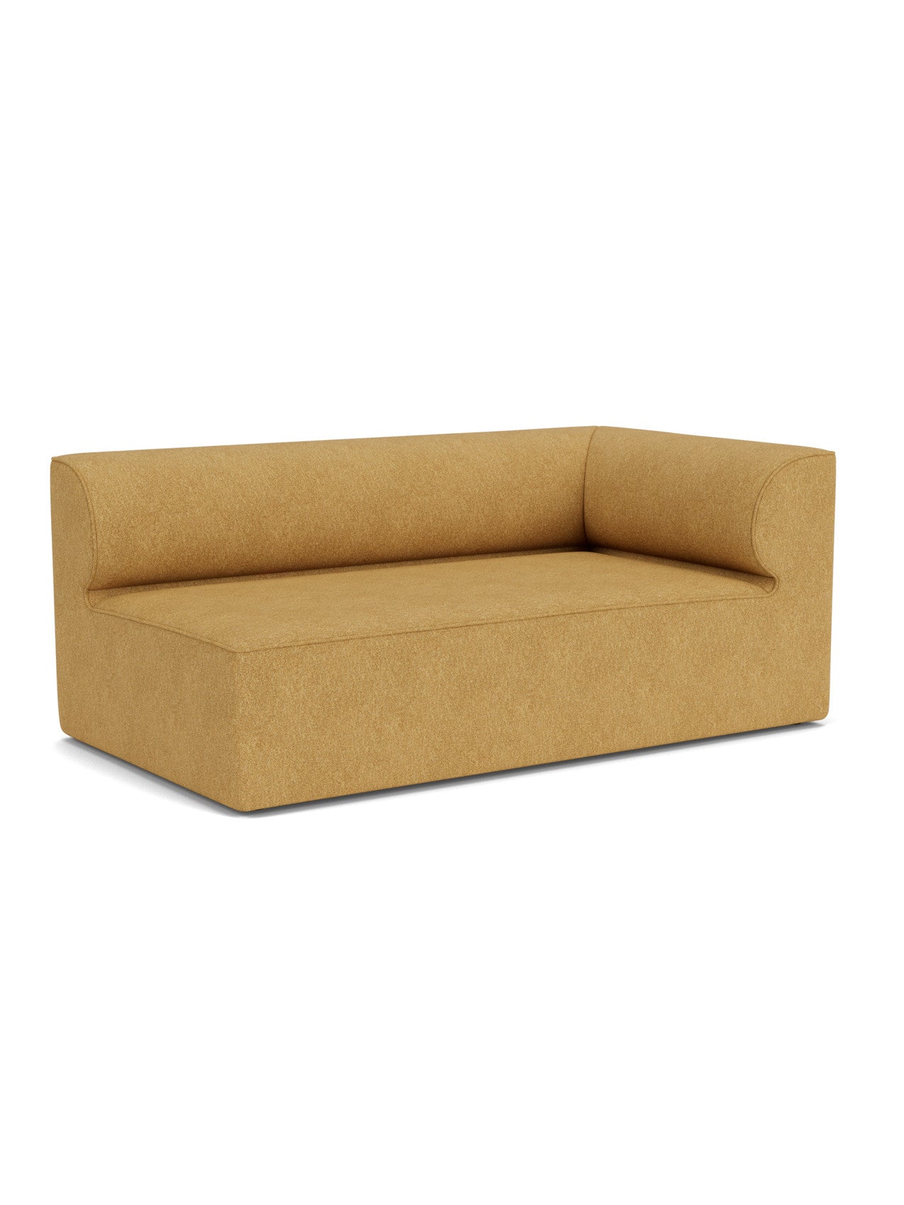 The Eave Modular Sofa, 96, Corner 192, in a textured mustard yellow fabric, shown from an angle against a white background.