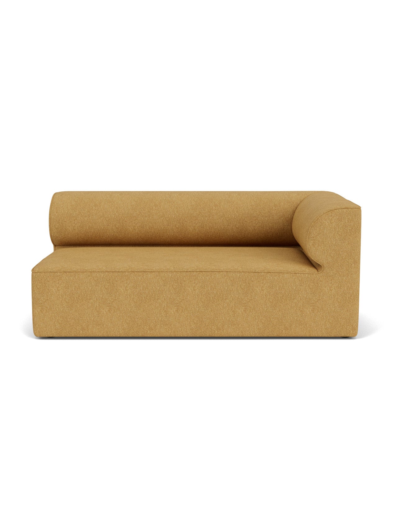 Front view of Eave Modular Sofa, 96, Corner 192 in a mustard yellow textured fabric, with a rounded back and right armrest