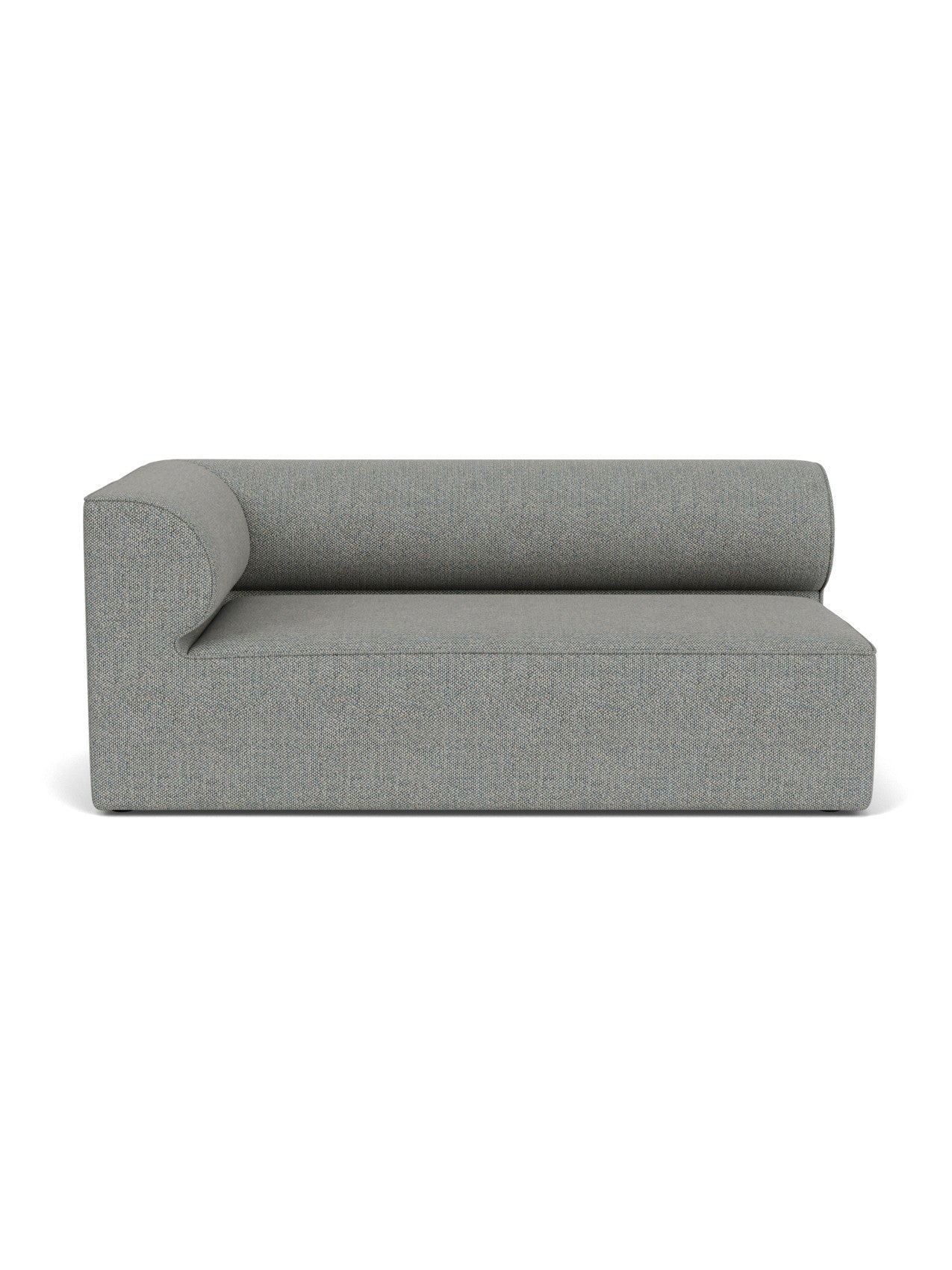 Front view of the Eave Modular Sofa, 96, Corner 192 Left piece, upholstered in a light grey Safire 12 fabric.