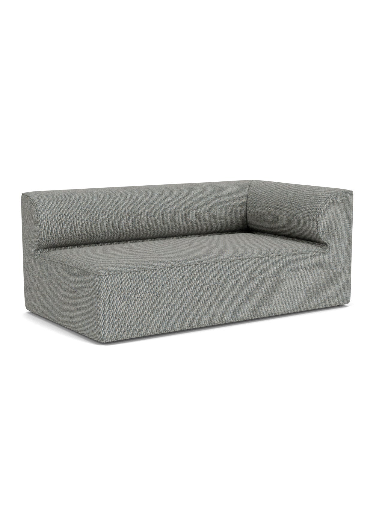 Angled view of the Eave Modular Sofa, 96, Corner 192, a right-corner module upholstered in grey Safire 12 textured fabric.