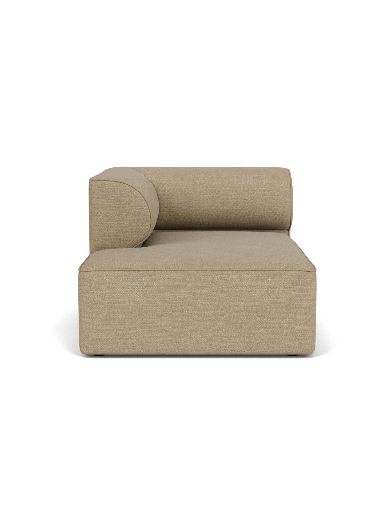 A front-on view of the Eave Modular Sofa, 96, Chaise Longue in a textured, sandy-beige bouclé fabric on a white background.