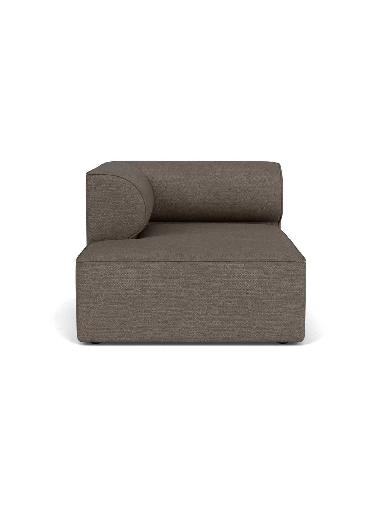 The Eave Modular Sofa, 96, Chaise Longue in a textured brown Bouclé fabric, viewed from the front against a white background.