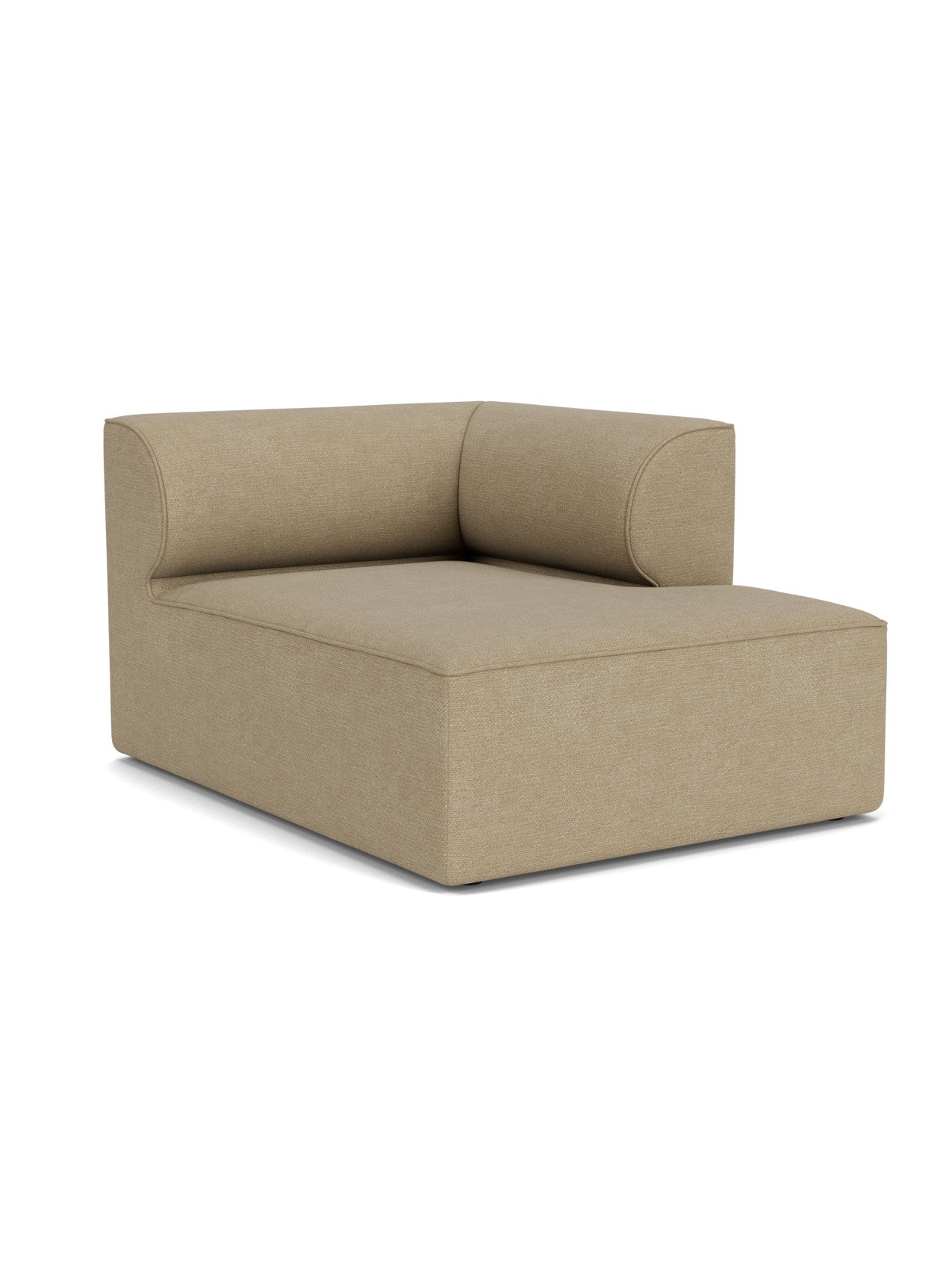 Eave Modular Sofa, 96, Chaise Longue, a right-corner module upholstered in light brown Audo Bouclé 02 fabric.