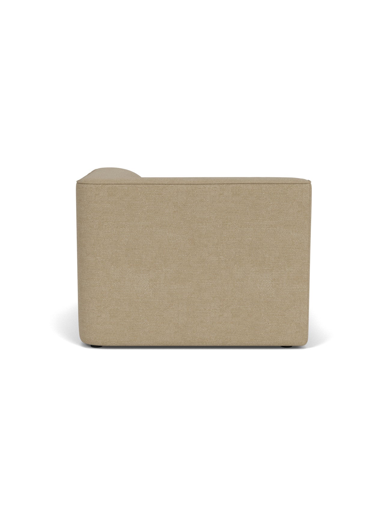 Back view of the Eave Modular Sofa, 96, Chaise Longue upholstered in a textured, light brown bouclé fabric.