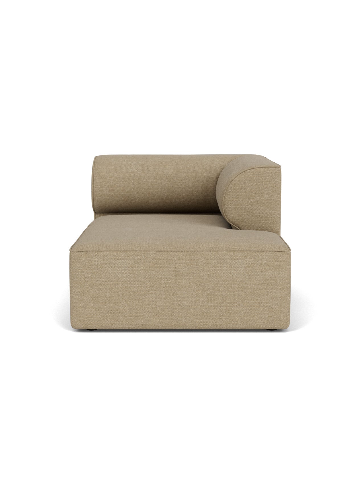 Front view of the Eave Modular Sofa, 96, Chaise Longue in beige bouclé fabric, the right-hand module on a white background.