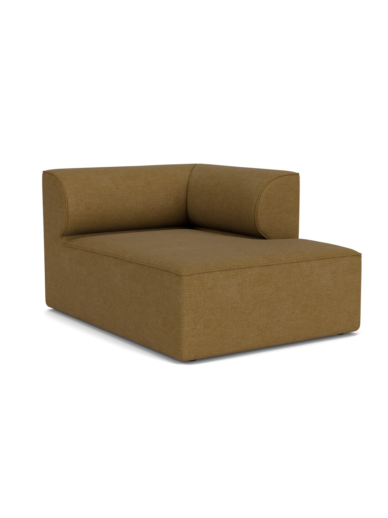 Eave Modular Sofa, 96, Chaise Longue, a right-corner module upholstered in textured ochre Audo Bouclé 06 fabric.