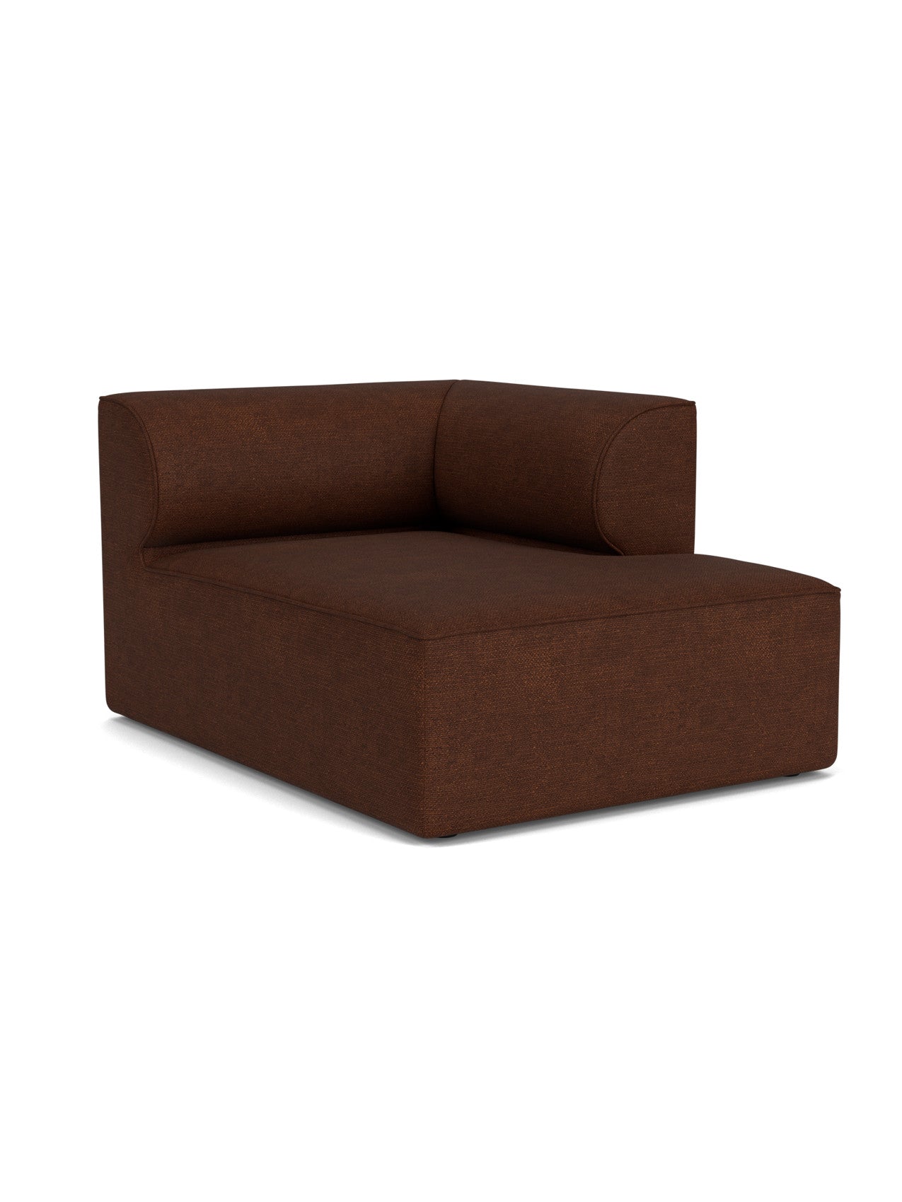 An angled view of the Eave Modular Sofa, 96, Chaise Longue module in a dark brown bouclé fabric, on a white background.