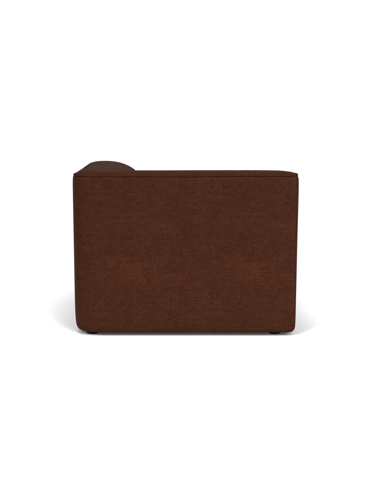 Back view of the Eave Modular Sofa, 96, Chaise Longue, upholstered in a brown bouclé fabric against a white background.