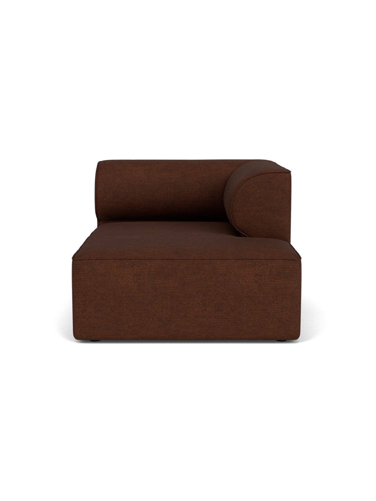 Front view of the Eave Modular Sofa, 96, Chaise Longue in a dark brown bouclé fabric against a white background.