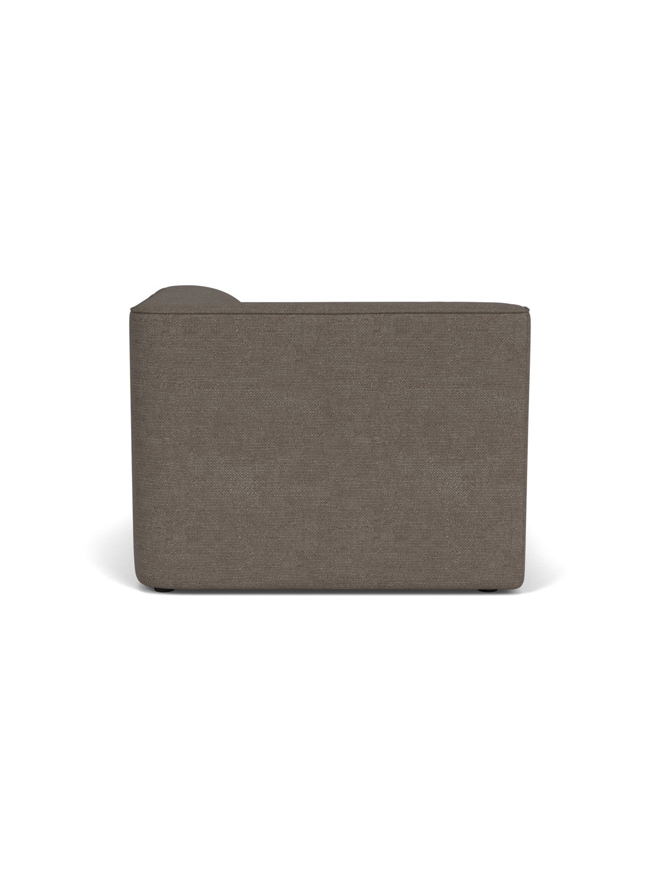 A back view of the Eave Modular Sofa, 96, Chaise Longue upholstered in a dark textured fabric, isolated on white background.