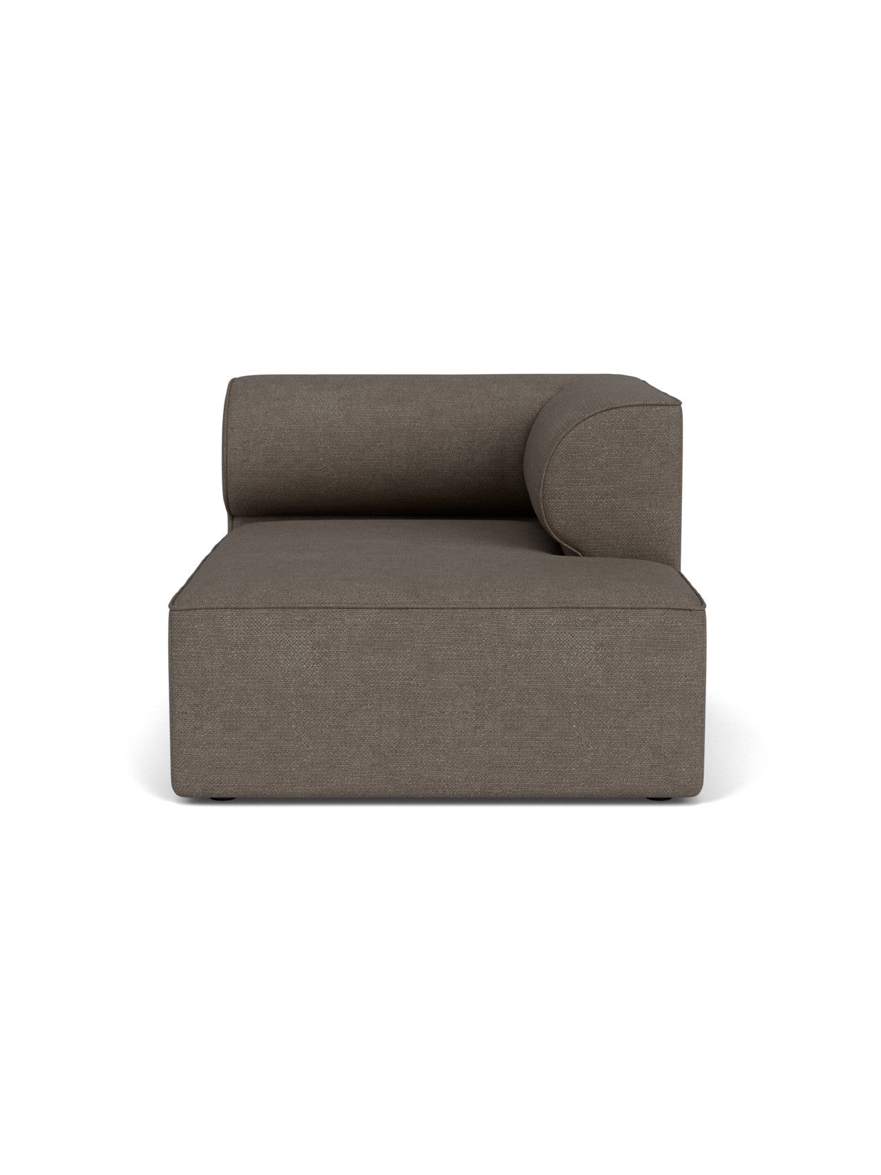 Front view of the Eave Modular Sofa, 96, Chaise Longue upholstered in textured dark brown fabric against a white background.