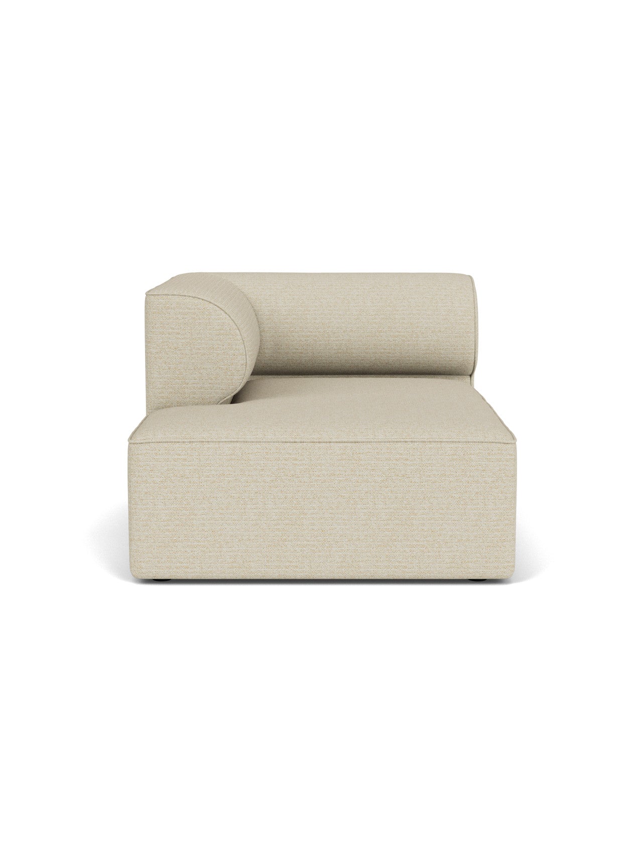 A front view of the Eave Modular Sofa, 96, Chaise Longue. The left-corner module is upholstered in a light beige fabric.