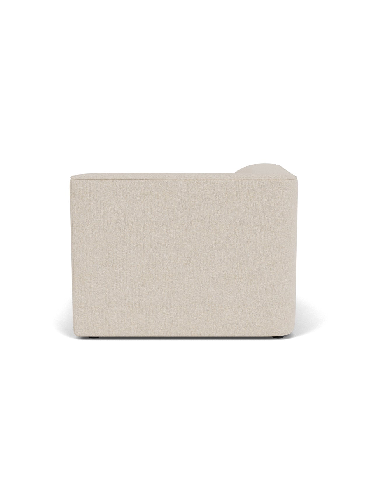 Back view of the Eave Modular Sofa, 96, Chaise Longue, upholstered in a light-coloured fabric against a white background.