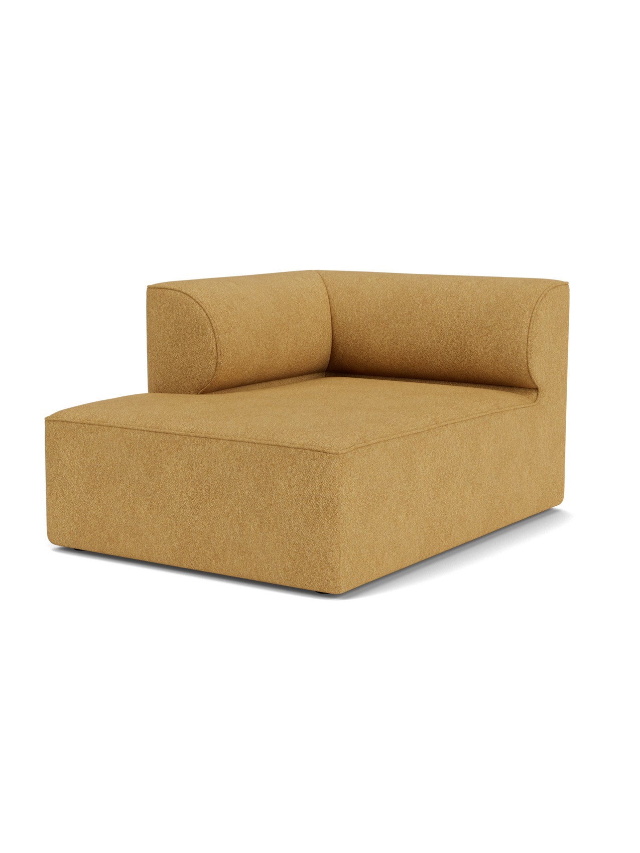 An angled view of the Eave Modular Sofa, 96, Chaise Longue. The left-corner module is shown in a textured mustard fabric.