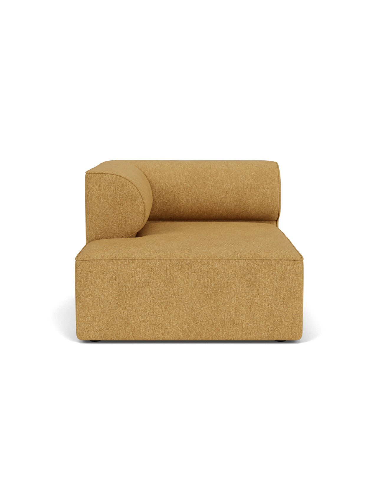 Front view of the Eave Modular Sofa, 96, Chaise Longue in a moss yellow fabric, shown on a white background.