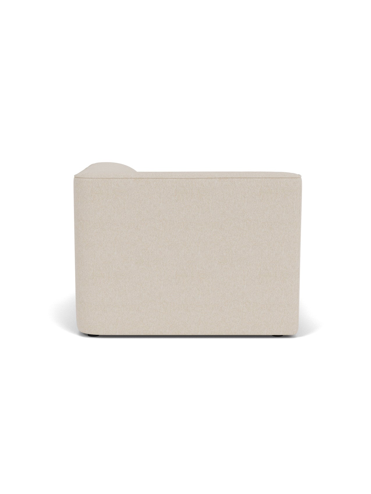 A back shot of the Eave Modular Sofa, 96, Chaise Longue in light beige, showing the rectangular form and curved backrest.