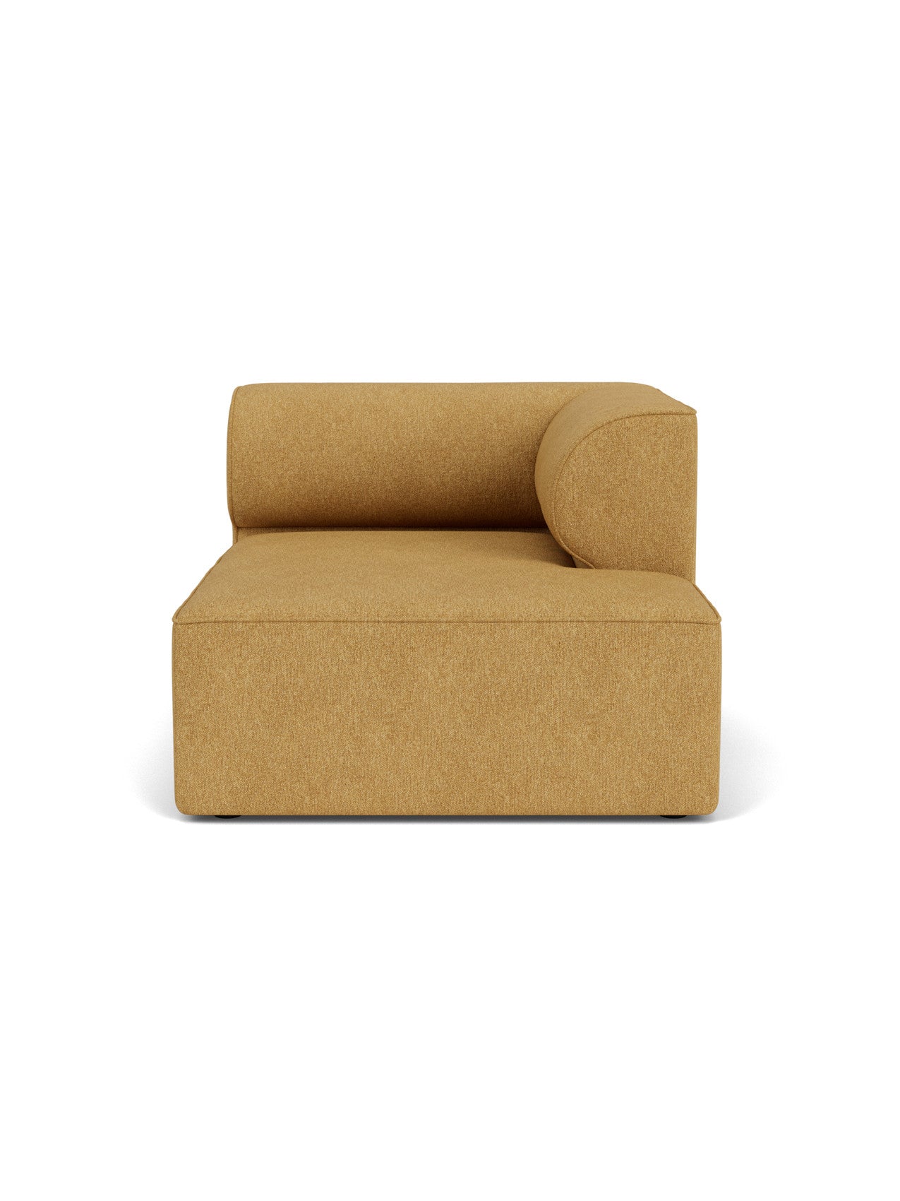 Front view of the Eave Modular Sofa, 96, Chaise Longue module in a textured moss-yellow fabric against a white background.