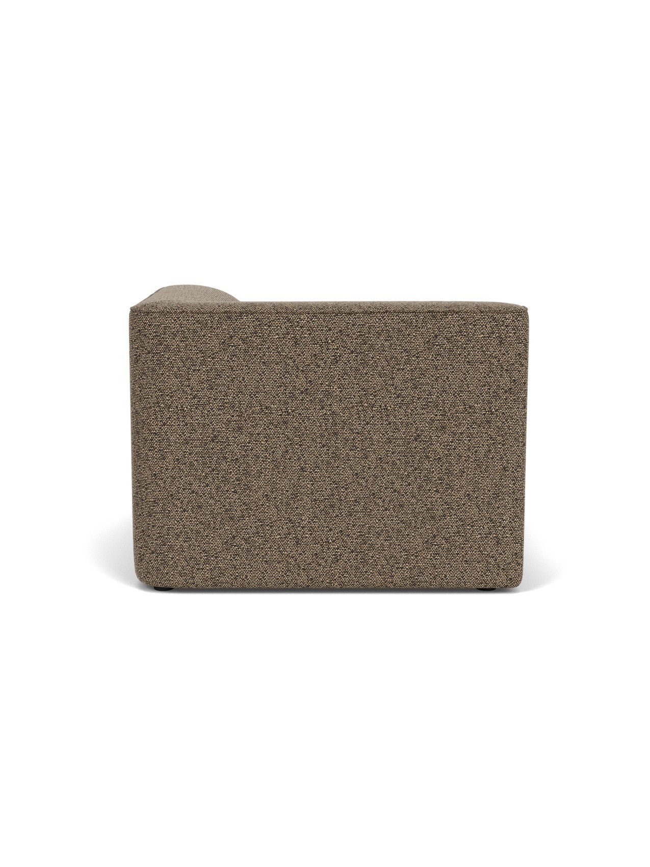 Back view of Eave Modular Sofa, 96, Chaise Longue upholstered in a textured, brown Safire 001 fabric on a white background.