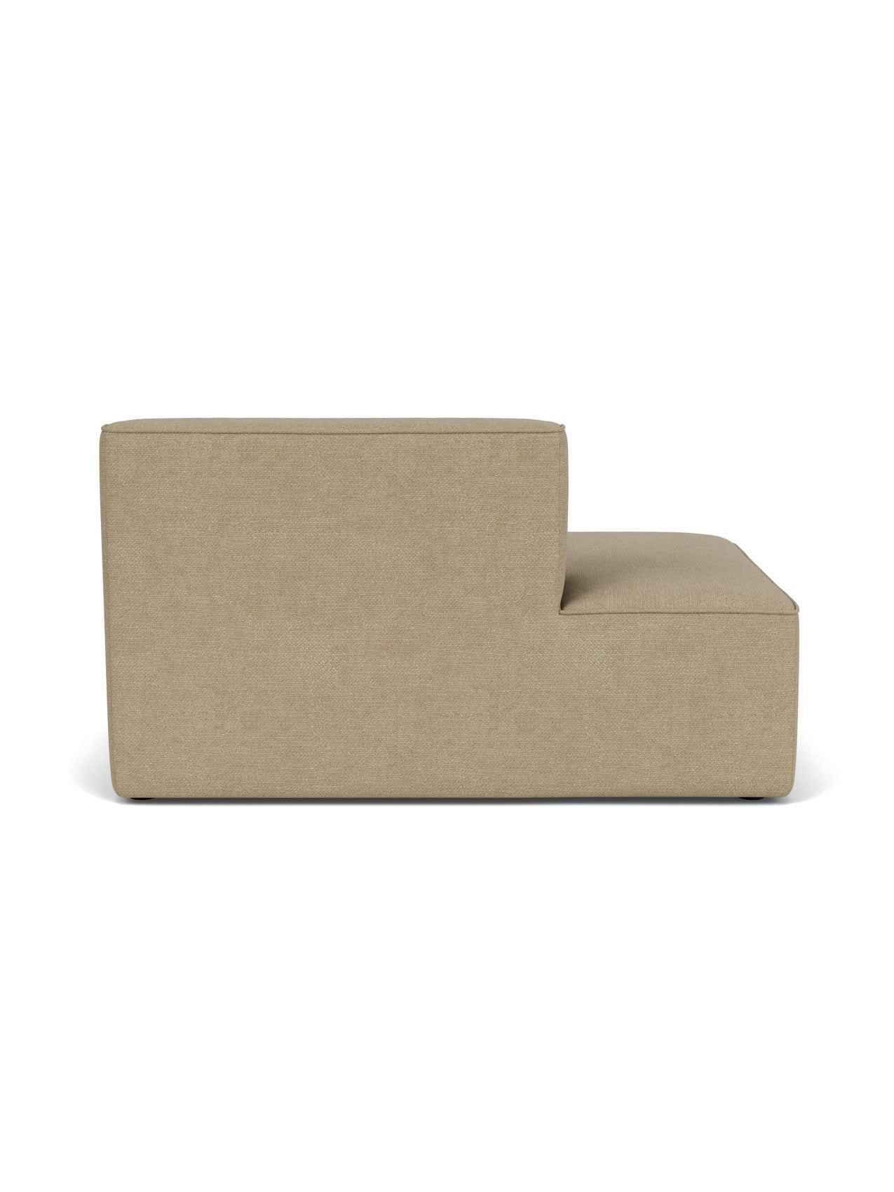 Back view of the Eave Modular Sofa, 96, Chaise Longue 144 Left, upholstered in a light brown Boucle 02 fabric.