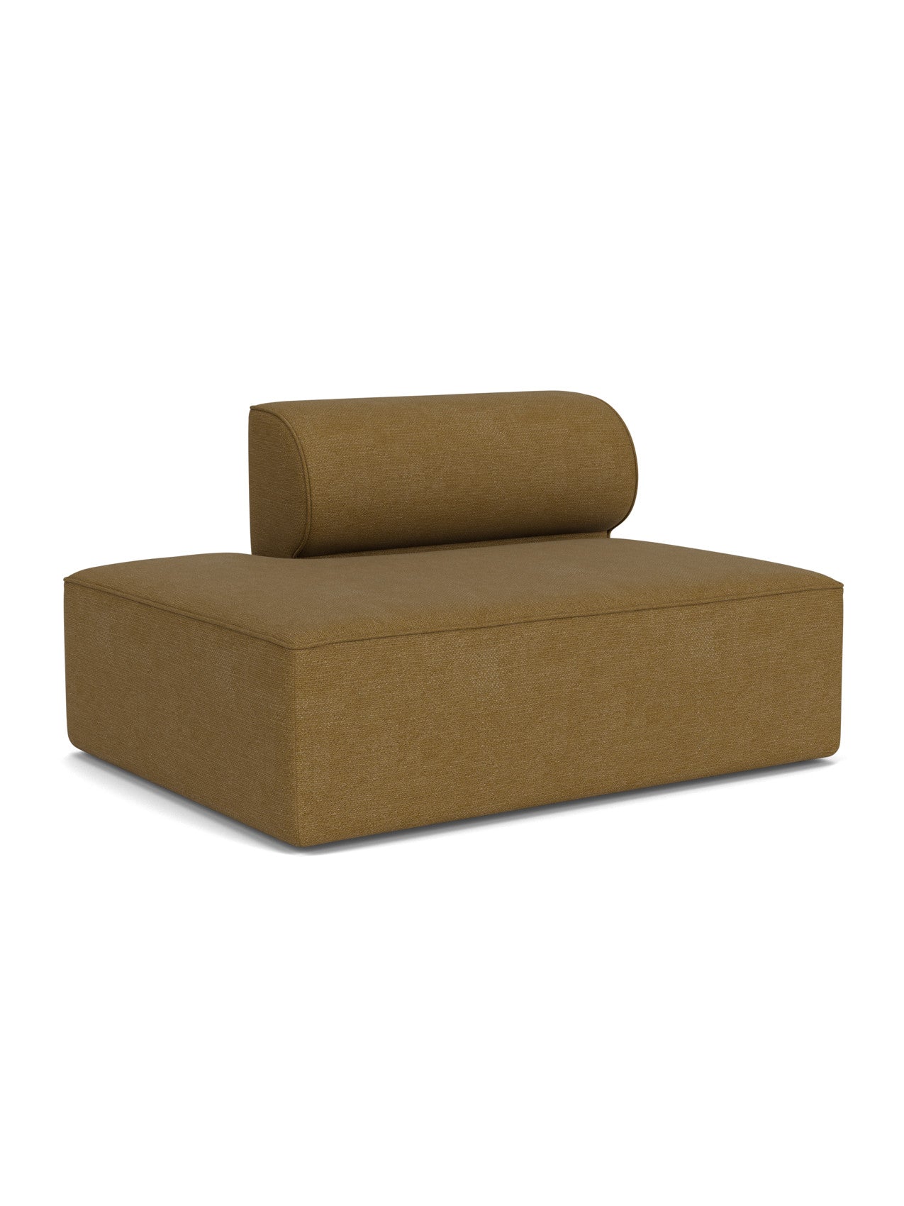 An angled view of the Eave Modular Sofa, 96, Open End 144 module in a textured, golden-brown Audo Bouclé 06 fabric.