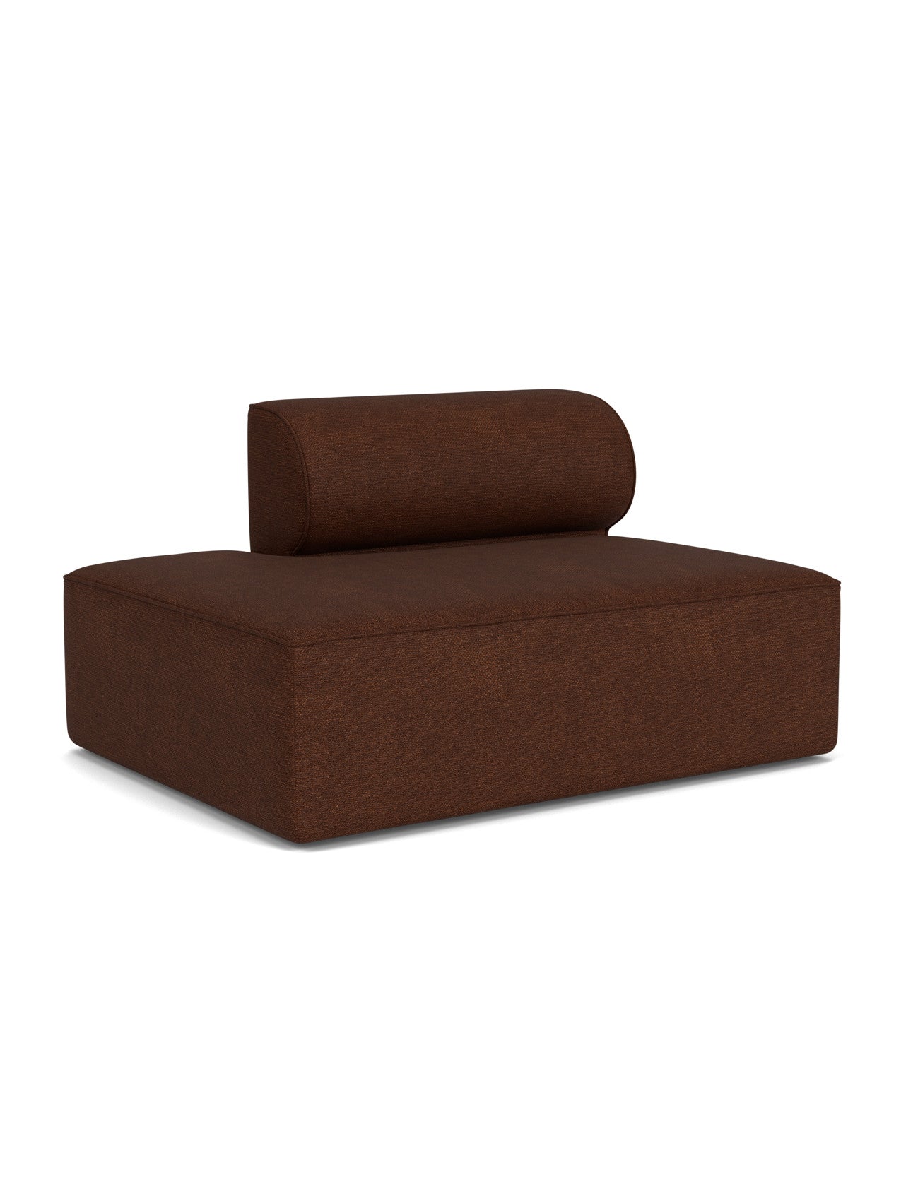 Eave Modular Sofa, Open End 144 module in dark brown Audo Bouclé 08 fabric, shown at an angle on a white background.