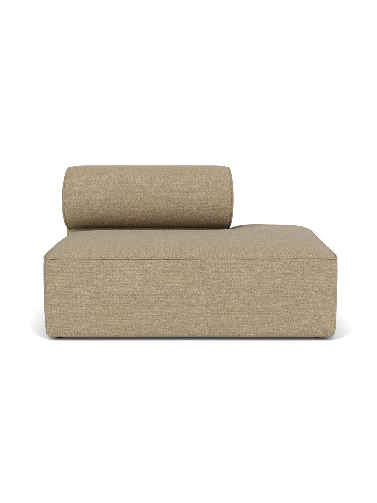 Front view of the Eave Modular Sofa, 96, Open End 144. The module is upholstered in a light brown bouclé fabric.