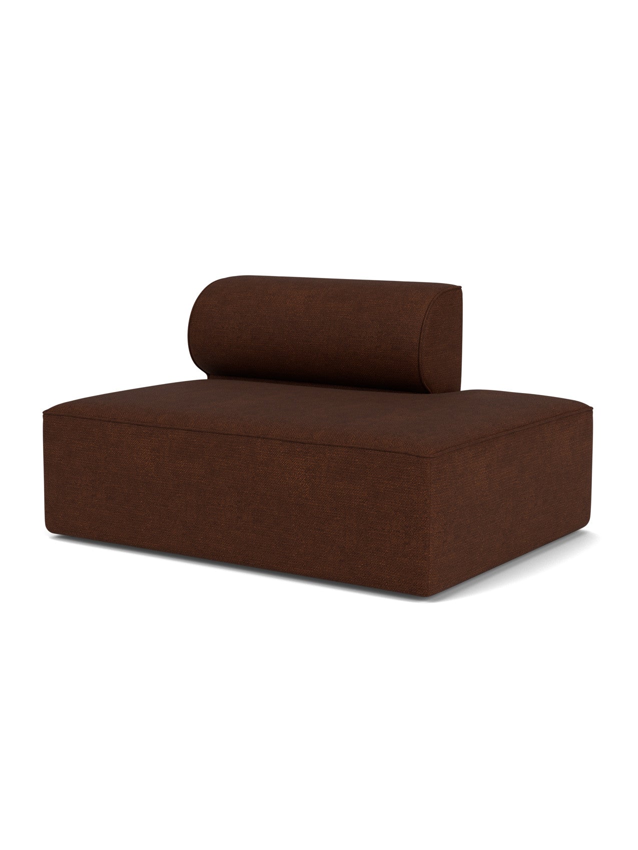 Angled view of the Eave Modular Sofa, 96, Open End 144 module in a dark brown bouclé fabric against a white background.