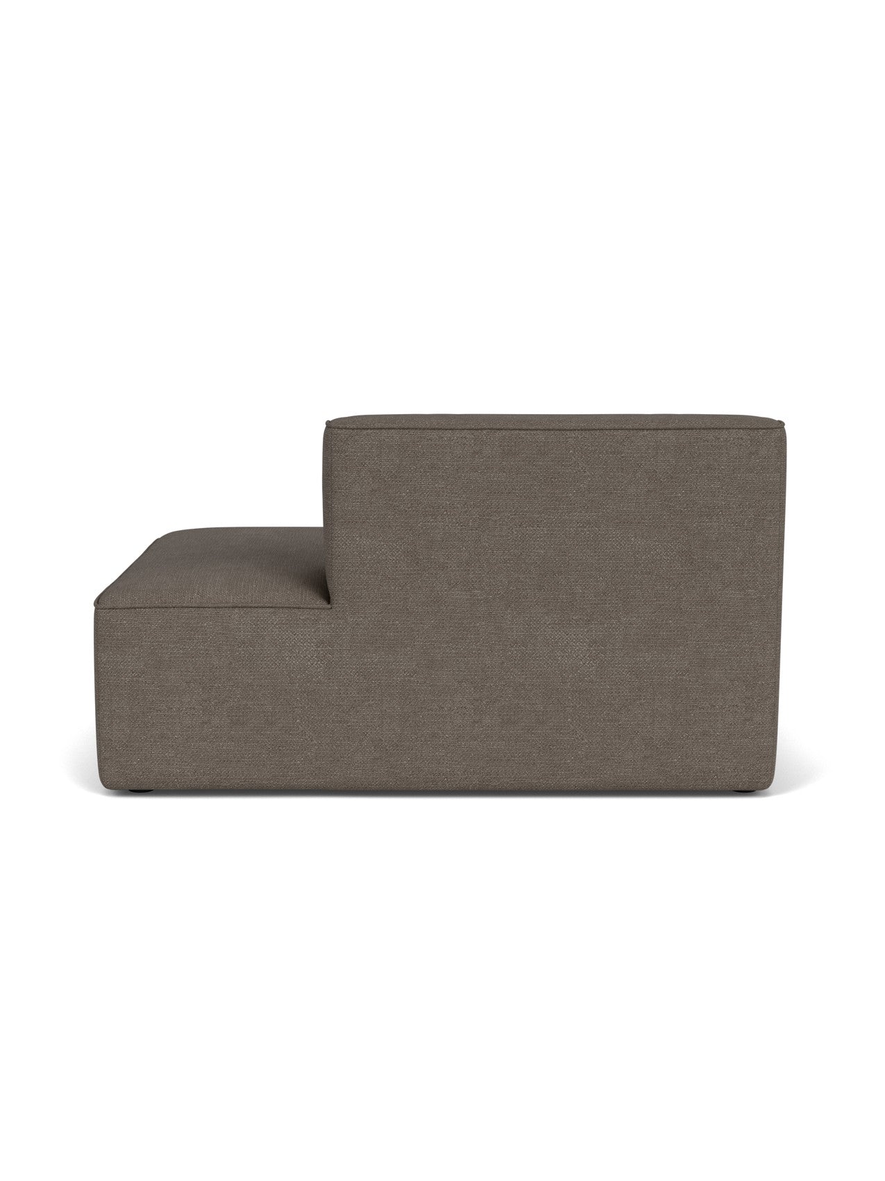 Rear view of the Eave Modular Sofa, 96, Open End 144, shown in a dark grey bouclé fabric against a plain white background.