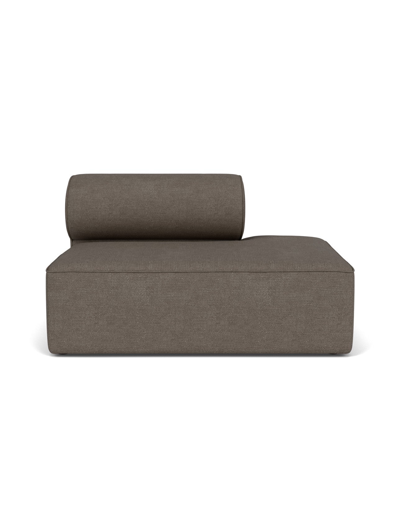 Front view of the Eave Modular Sofa, 96, Open End 144, upholstered in a brownish-grey bouclé against a white background.