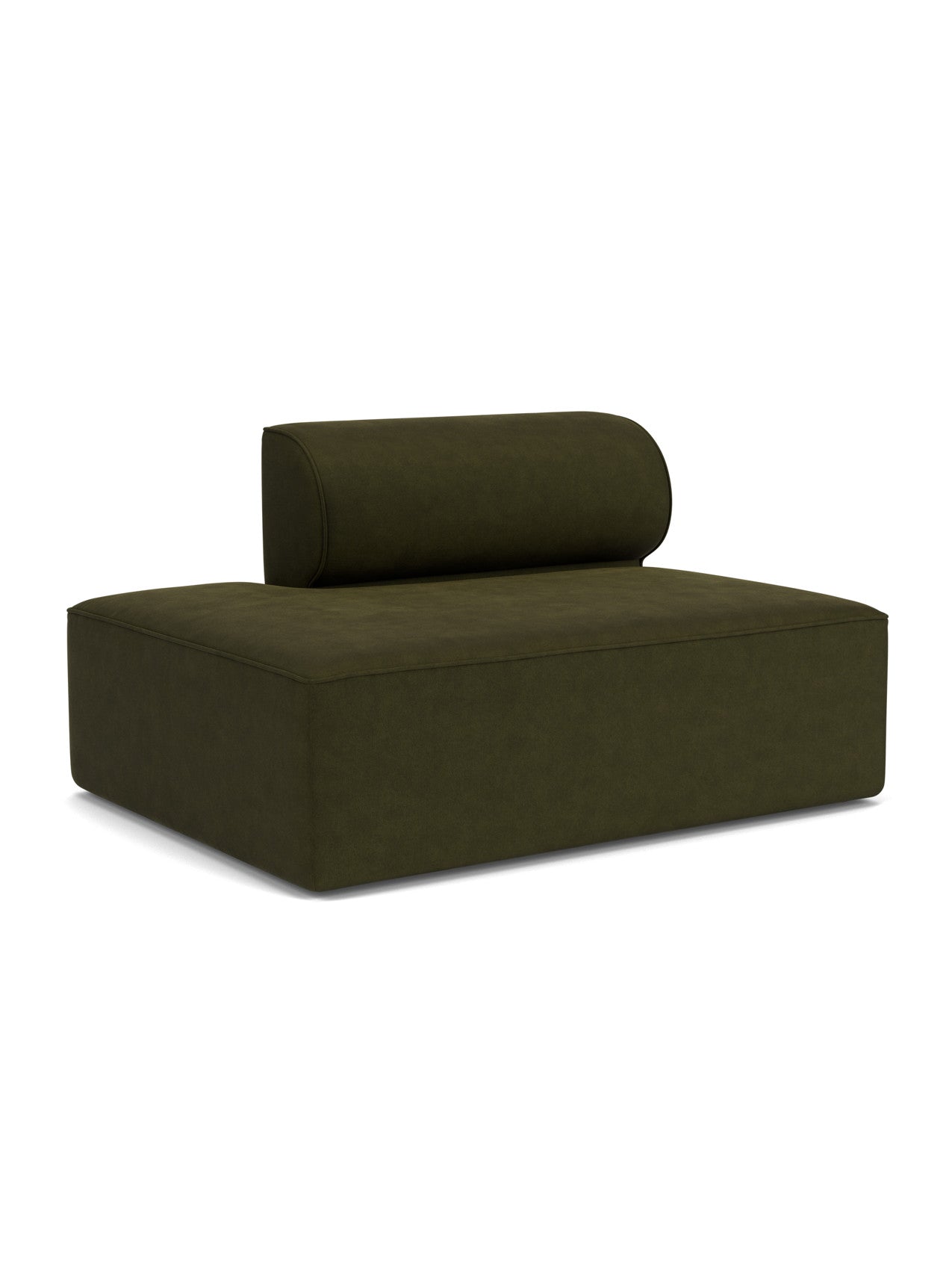Eave Modular Sofa, 96, Open End 144 module in dark green Champion fabric, featuring a deep seat and a low, curved backrest.