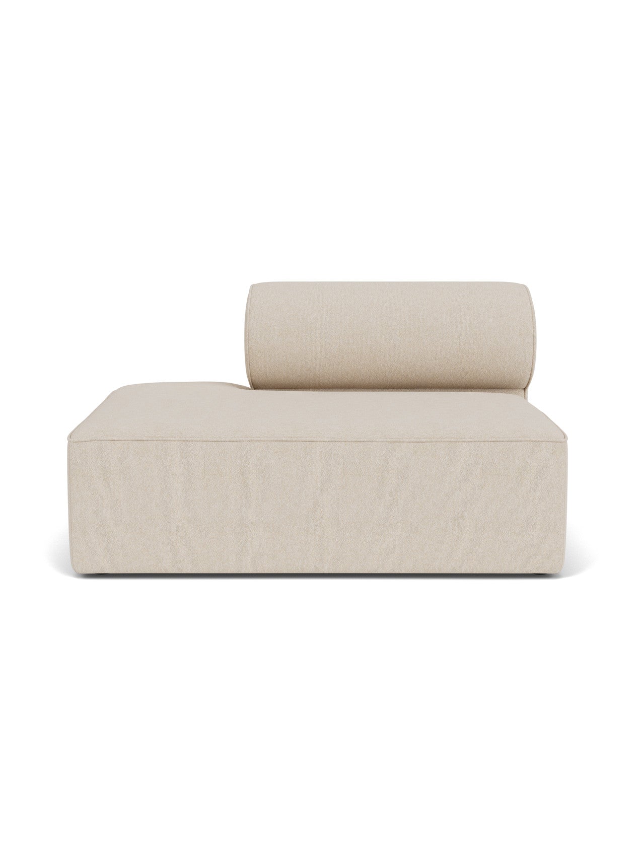 A front view of the Eave Modular Sofa, 96, Open End module, upholstered in a light beige fabric against a white background