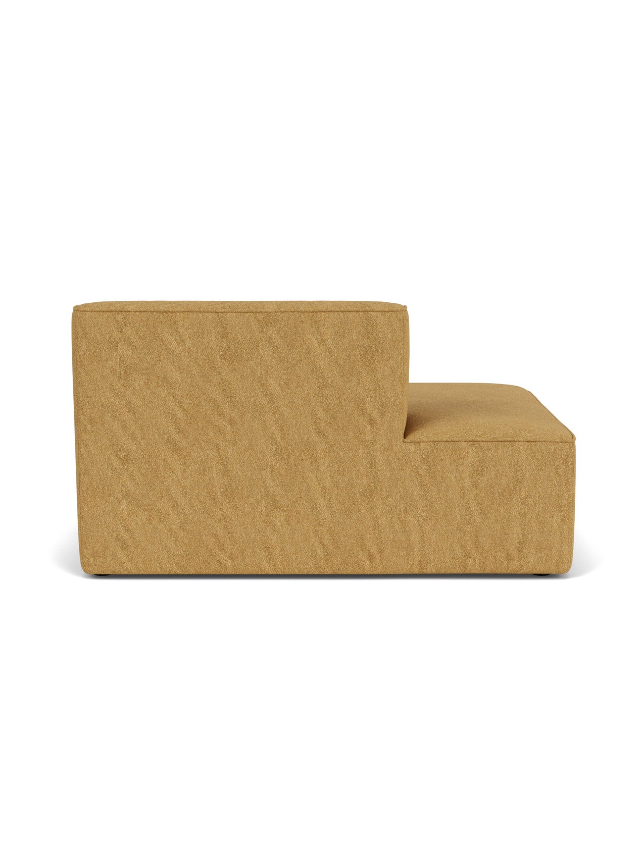 Back view of the Eave Modular Sofa, 96, Open End 144, a stepped modular piece upholstered in a mustard-coloured fabric.