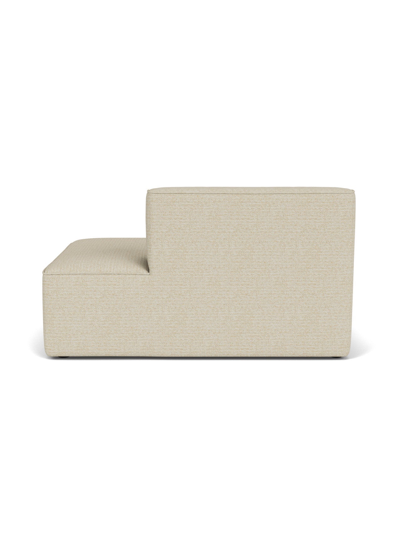Back view of the Eave Modular Sofa, 96, Open End 144 upholstered in a light beige Savanna 202 fabric, on a white background.