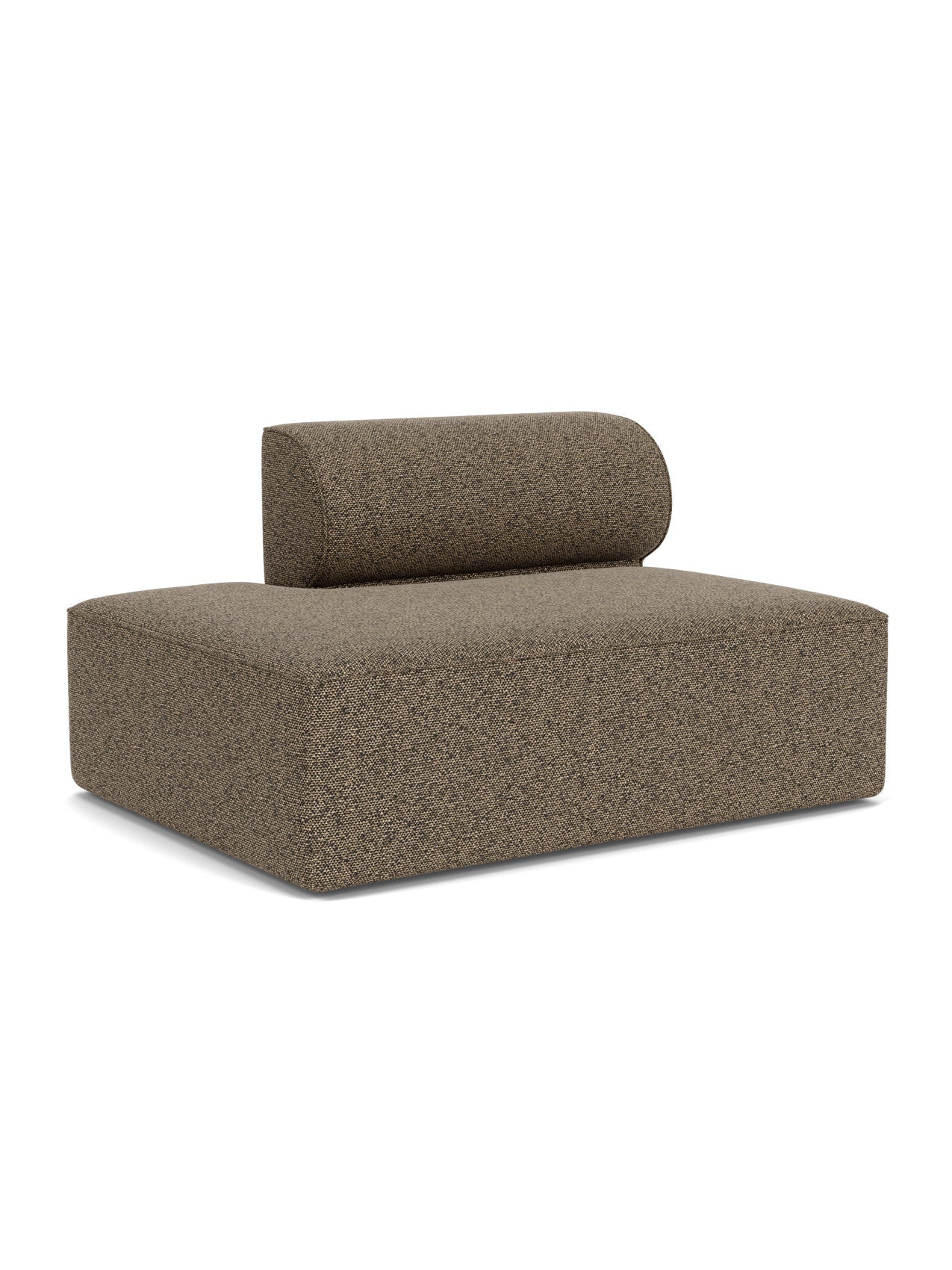 Angled studio shot of the Eave Modular Sofa, 96, Open End 144, in a textured brown Safire fabric against a white background.