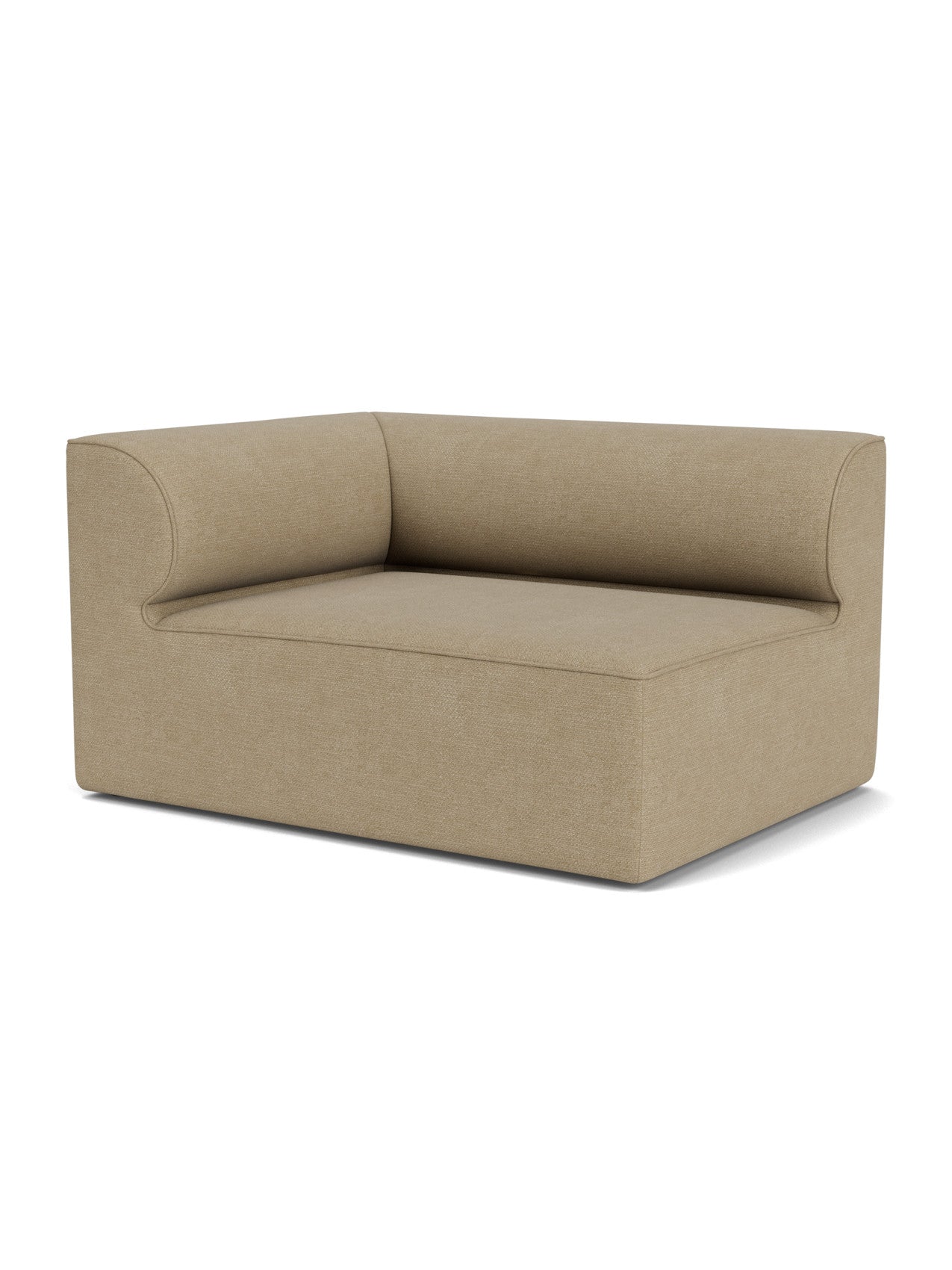 Eave Modular Sofa, 96, Corner 144, a left-hand module shown at an angle, upholstered in a light brown bouclé fabric.