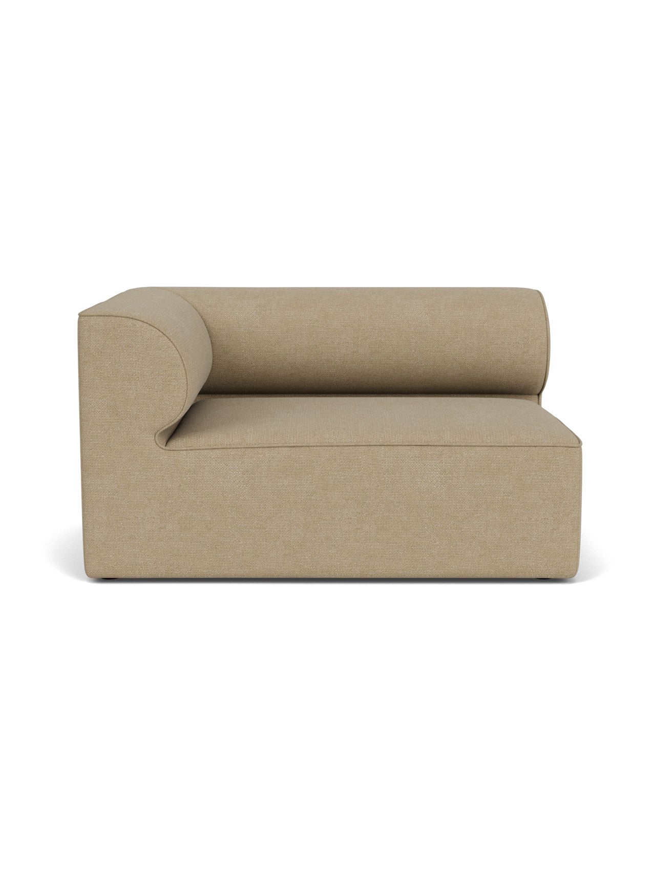 Front view of the Eave Modular Sofa, 96, Corner 144 module in a light brown Audo Bouclé 02 fabric on a white background.