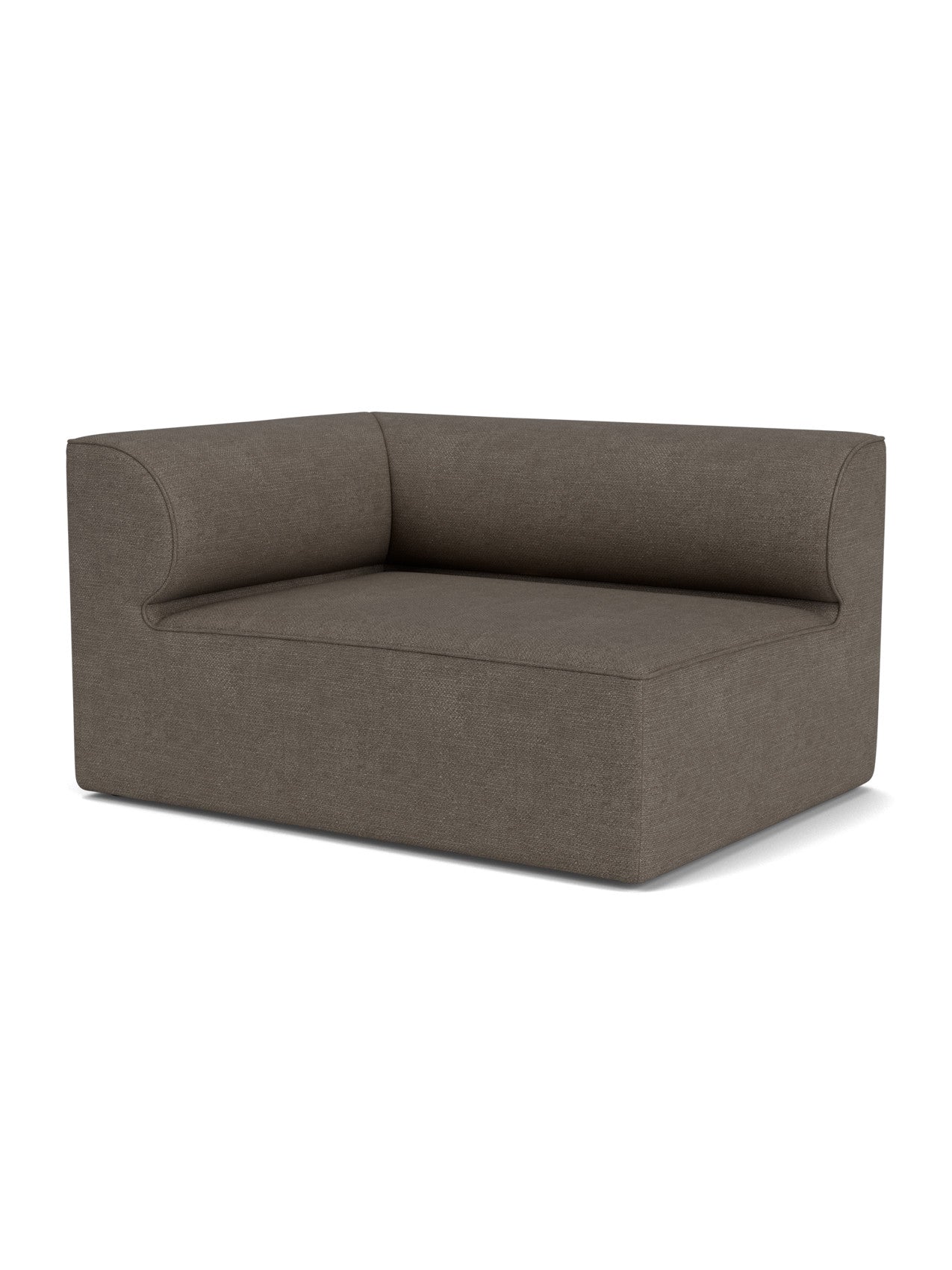 Angled view of the Eave Modular Sofa, 96, Corner 144. The left-hand corner piece is shown in a textured brown bouclé fabric.