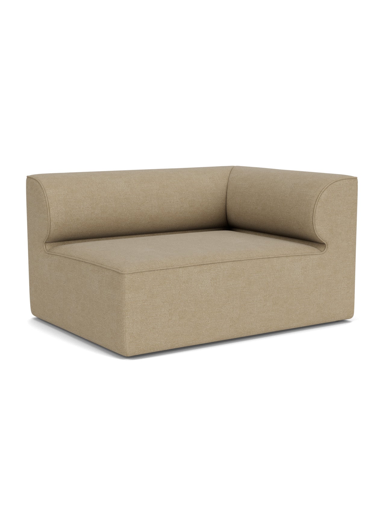 The Eave Modular Sofa, 96, Corner 144 module in a light brown bouclé fabric, shown against a plain white background.