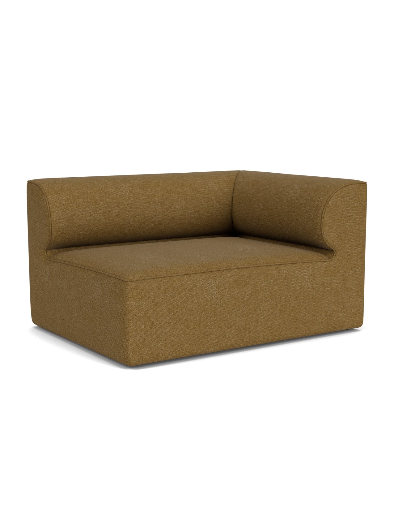 A studio shot of the Eave Modular Sofa, 96, Corner 144. This corner module is upholstered in a rich brown bouclé fabric.