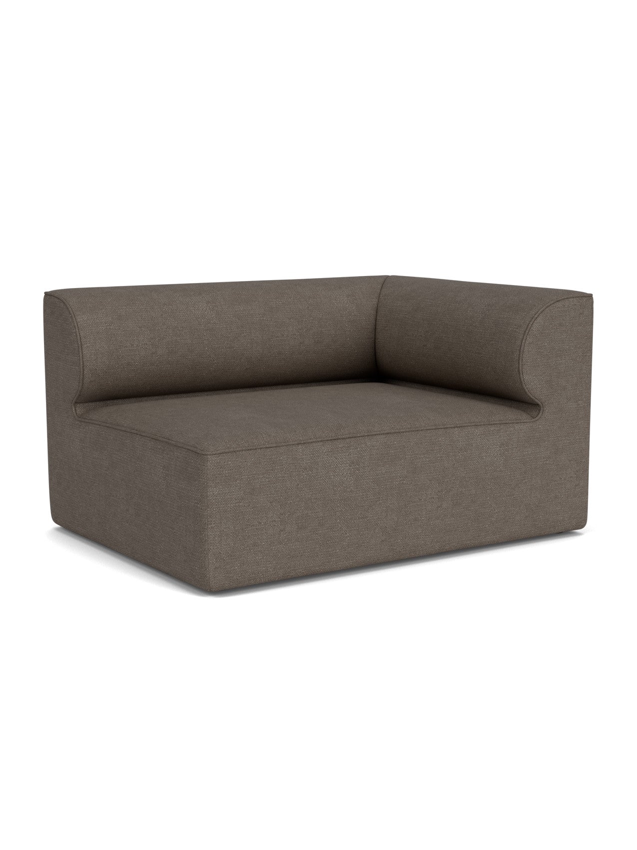 An angled view of the Eave Modular Sofa, 96, Corner 144 piece in a textured brown fabric against a white background.
