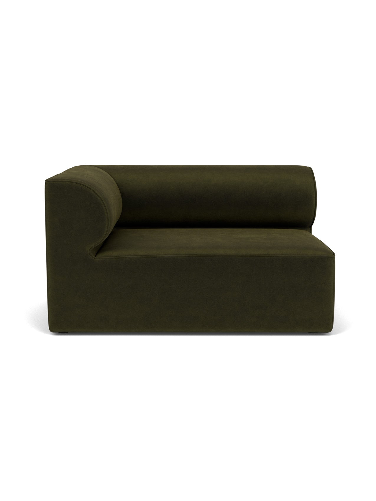 Front view of the Eave Modular Sofa, 96, Corner 144 left piece, upholstered in a dark green fabric.