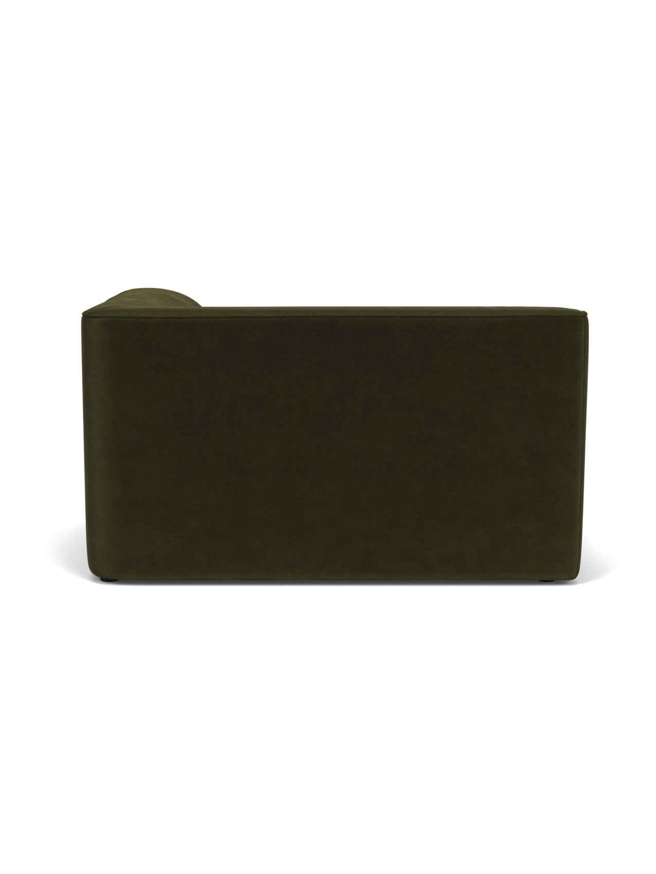 A back view of the Eave Modular Sofa, 96, Corner 144, upholstered in a dark green fabric, against a plain white background.
