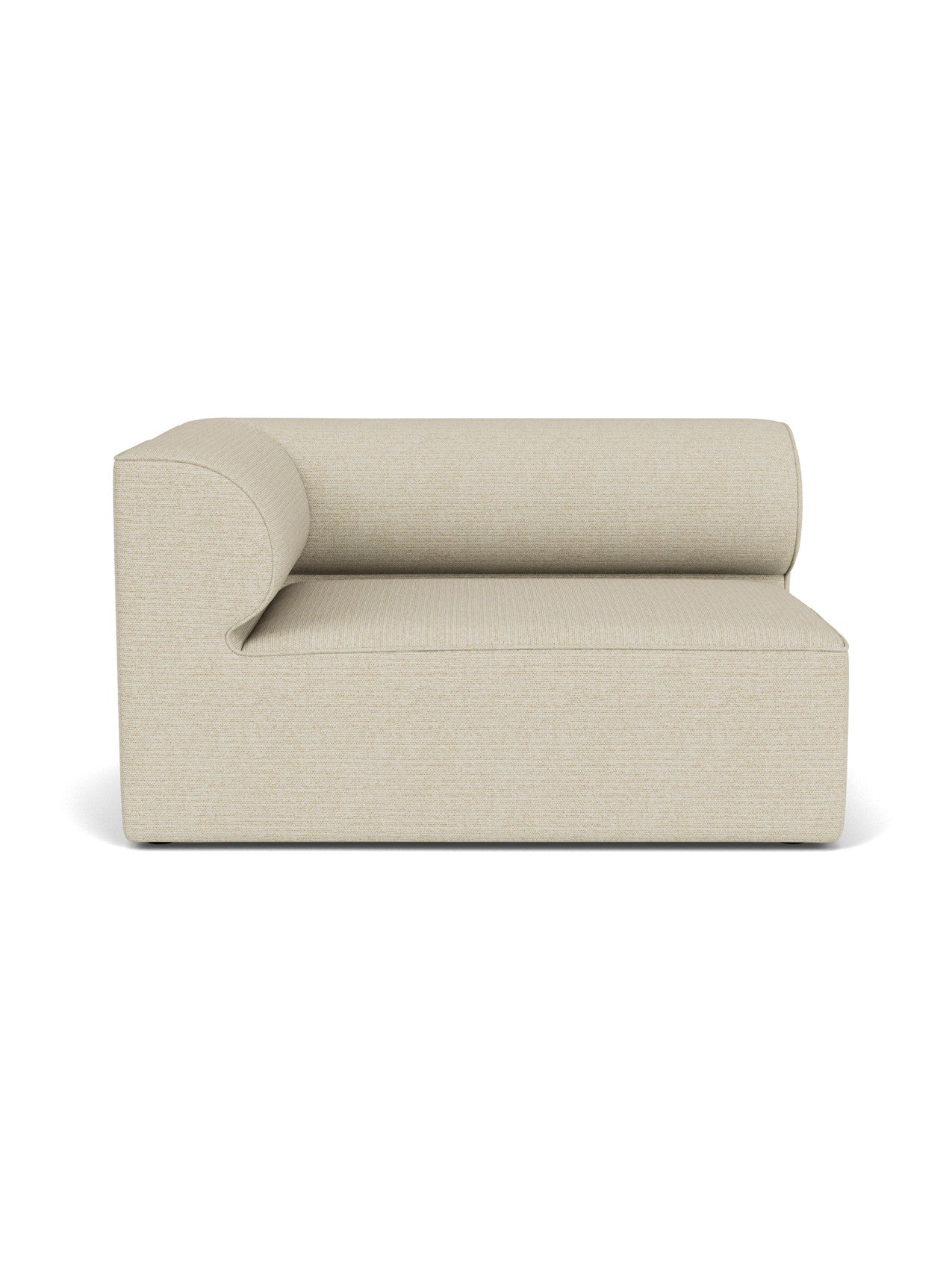 Front view of the Eave Modular Sofa, 96, Corner 144 left module in a light beige textured fabric against a white background.