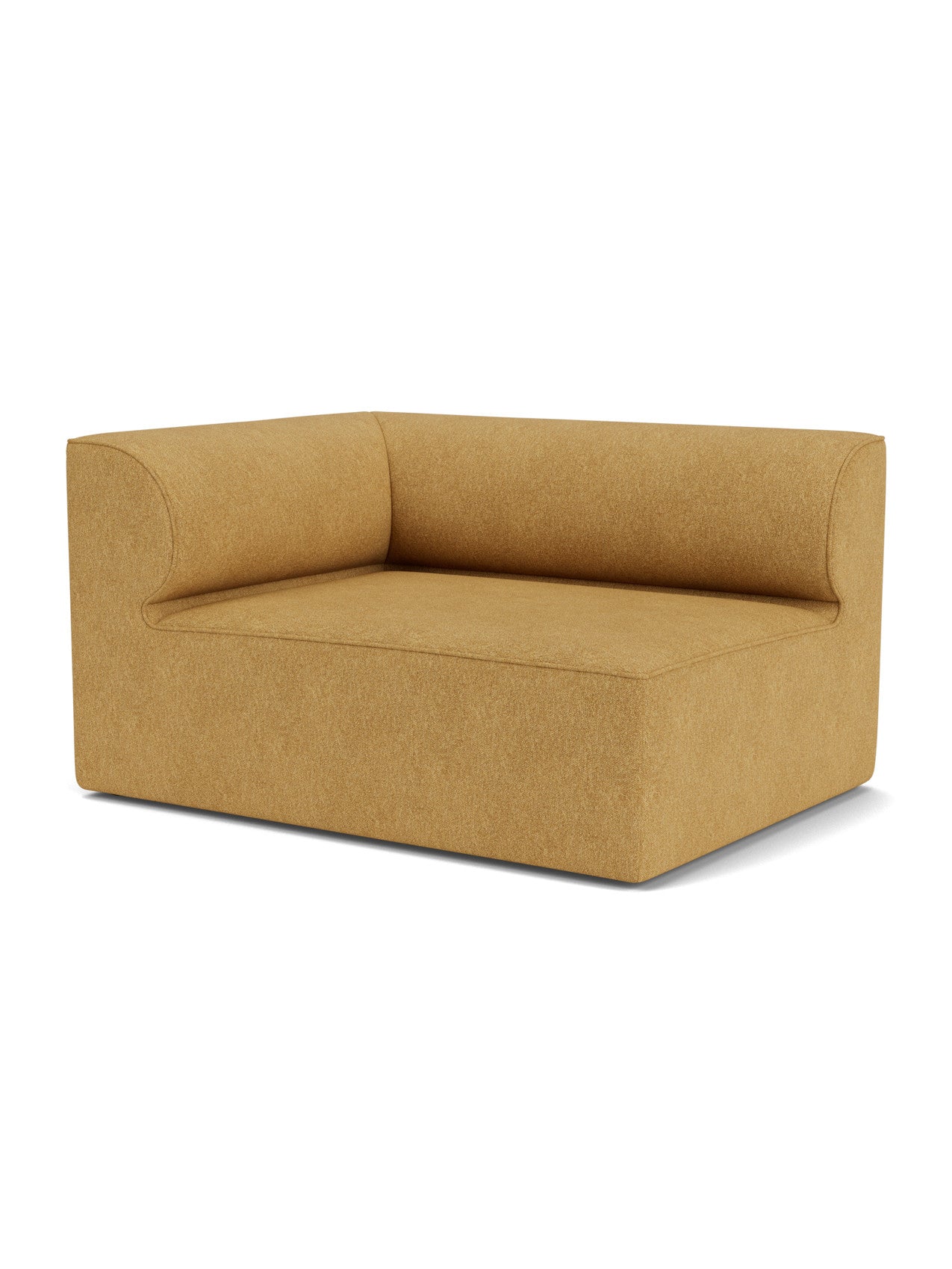 An angled view of the Eave Modular Sofa, 96, Corner 144. The module is upholstered in a textured, moss-yellow fabric.