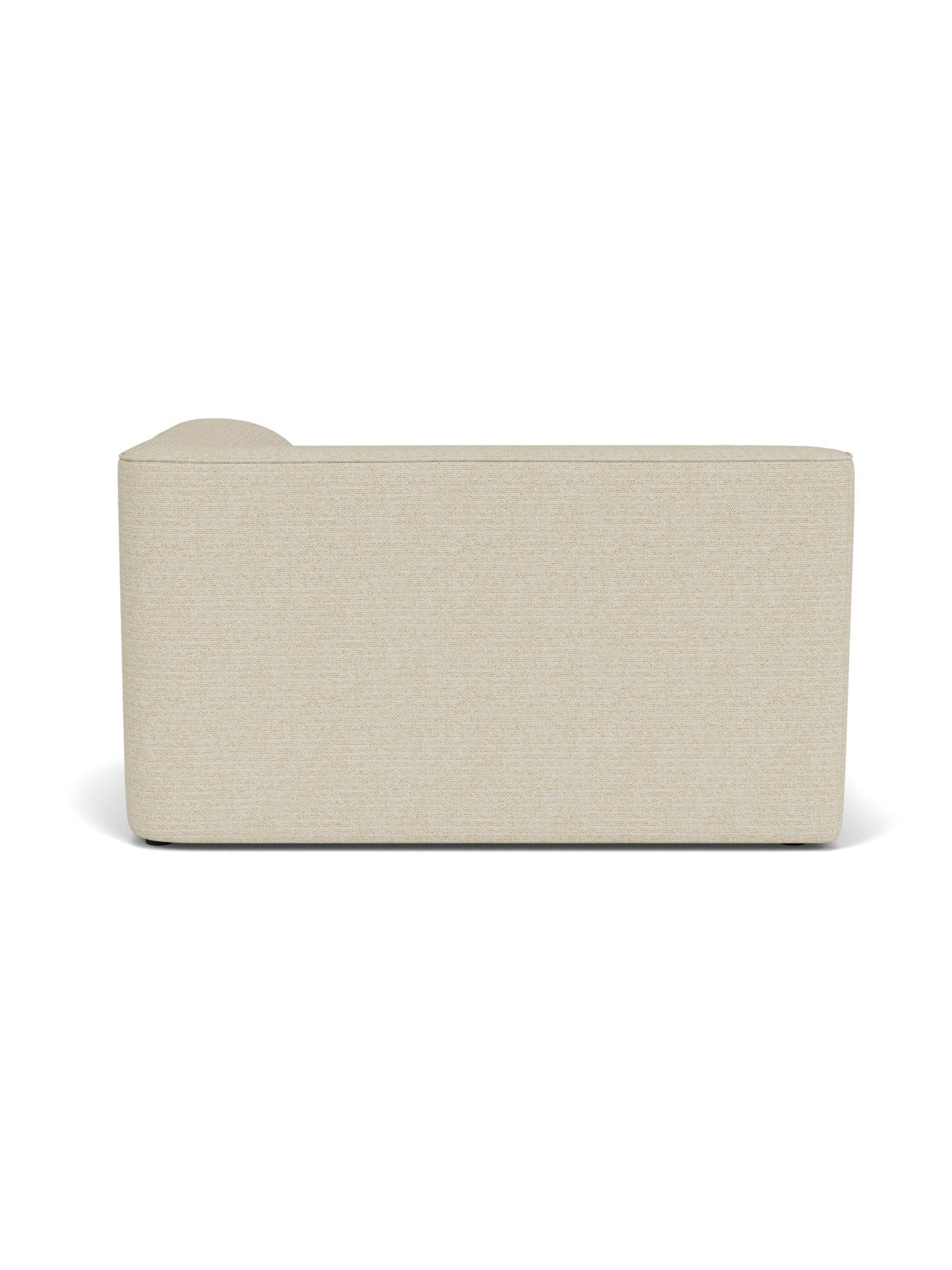 Back view of the Eave Modular Sofa, 96, Corner 144. The module is upholstered in a light beige, textured fabric.